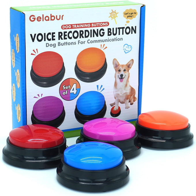 Gelabur set of 4 dog buttons for communication, voice recordable and classroom activities, pet training talking buttons starter set