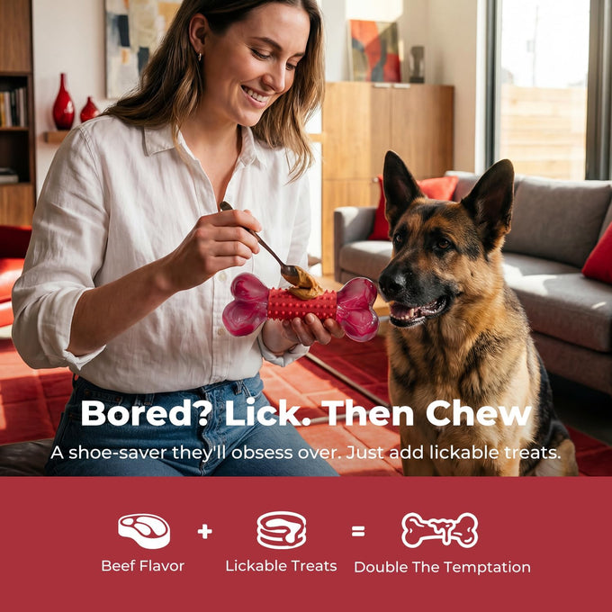 Red, Beef Flavored, Long Lasting Dog Bones for Large Dogs with Nylon Core and Rubber Sleeve, Suitable for Medium & Large Breed