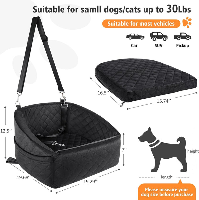 NEEZUKAR Dog Car Seat for Small Medium Dogs, detachable washable dog booster seat under 30lbs, pet car seat travel bed with storage