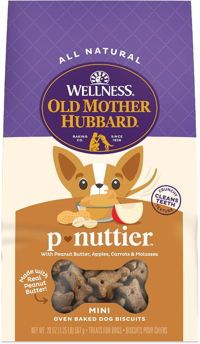 Old Mother Hubbard Wellness P-Nuttier Natural Training Mini Dog Biscuits, Peanut Butter Flavor, 20 Ounce Bag