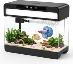 3 gallon smart aquarium for beta fish, 3-in-1 silent water pump with filtration, circulation, oxygenation, and 7 colors LED lights (black)