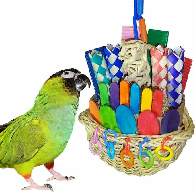 super bird creations sb669 wicker foraging basket bird toy for medium parrots, 10” x 4” x 5”
