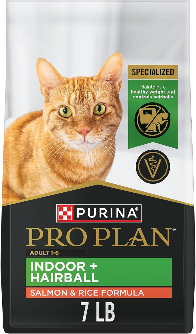 Purina Pro Plan Hairball Management, Indoor Cat Food, Salmon and Rice Formula - 7 lb. Bag