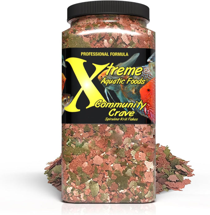 Xtreme Community Crave Flake - 60% Spirulina & 40% Krill for Vibrant Colors, Immune Support & Digestive Health - Fish Nutrition