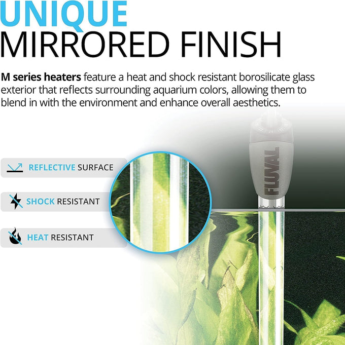 fluval m 200-watt submersible aquarium heater with mirror technology for freshwater and saltwater tanks up to 65 gallons