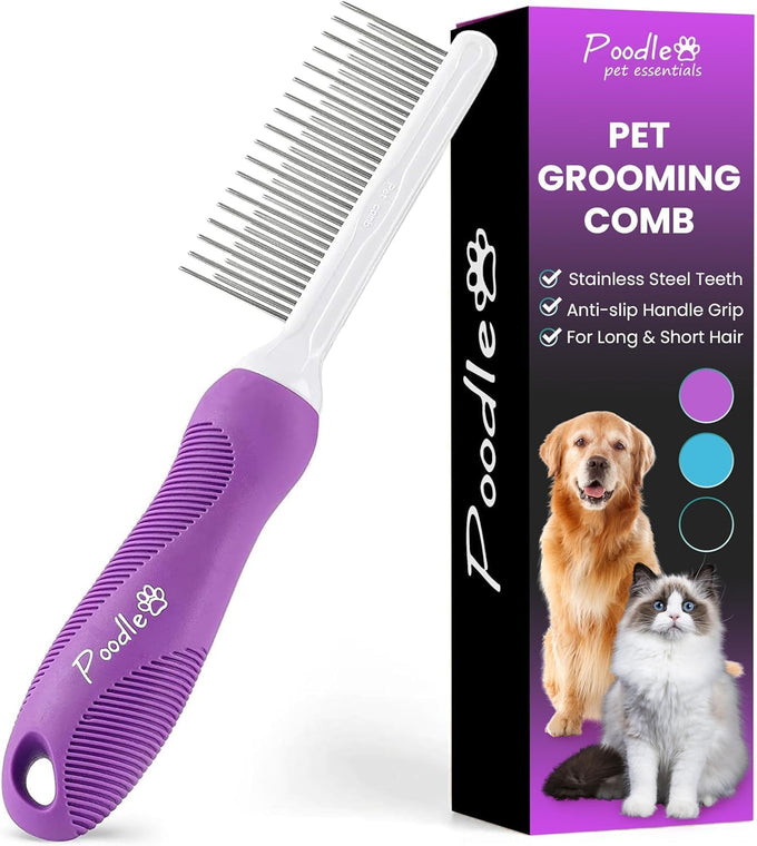 stainless steel poodle detangling pet comb with long and short teeth for dogs and cats grooming