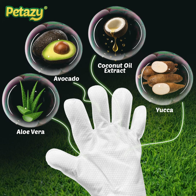 petazy pet glove wipes for dogs and cats hypoallergenic thick cleaning gloves with aloe coconut oil, 25 pack