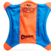 Chuckit! medium flying squirrel fetch dog toy - 9.5-inch diameter - water floating polyester canvas - orange and blue