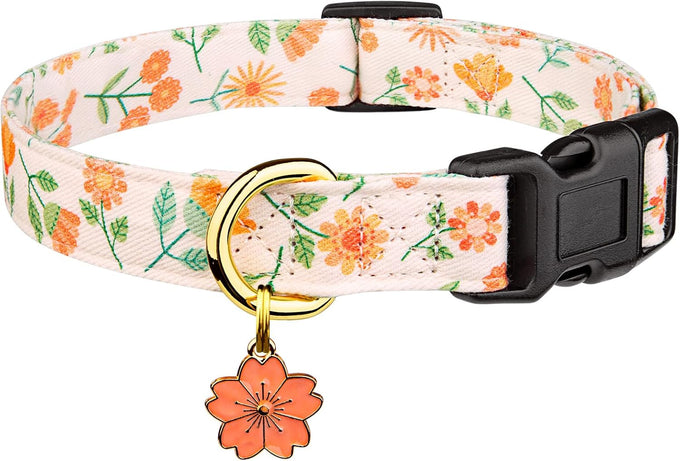 Cotton Handmade Dog Collar - White and Pink Love Heart Pattern - Adjustable - Safe for Girl and Boy Dogs