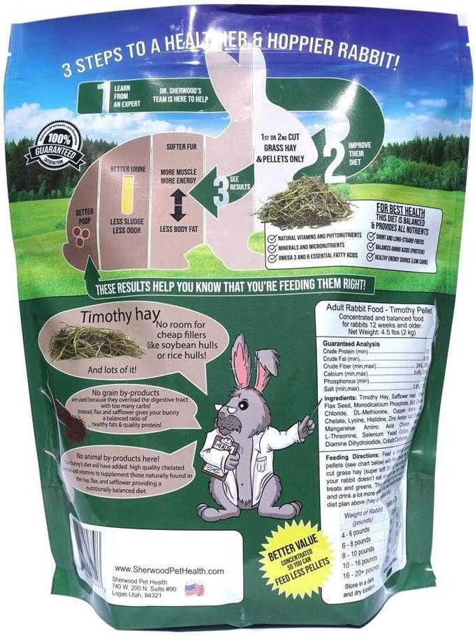 sherwood pet health adult rabbit food timothy hay pellet 4.5 lbs hay-based grain-free soy-free for digestion