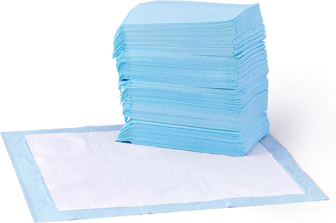Amazon Basics leak-proof dog and puppy training pee pads, 5-layer design, regular size 22 x 22 inch, blue & white, 100 count