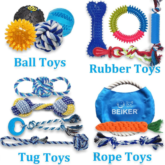 beiker dog teething chew toys - 15 pack small medium breed puppy toy variety dogs rope chew toys bundle for boredom relief