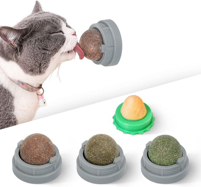 Potaroma 4 Catnip Silvervine Ball Toys: Natural, Non-Toxic, Edible, Teeth Cleaning, Dental Wall Treats for All Breeds, Extra Cat Energy Ball