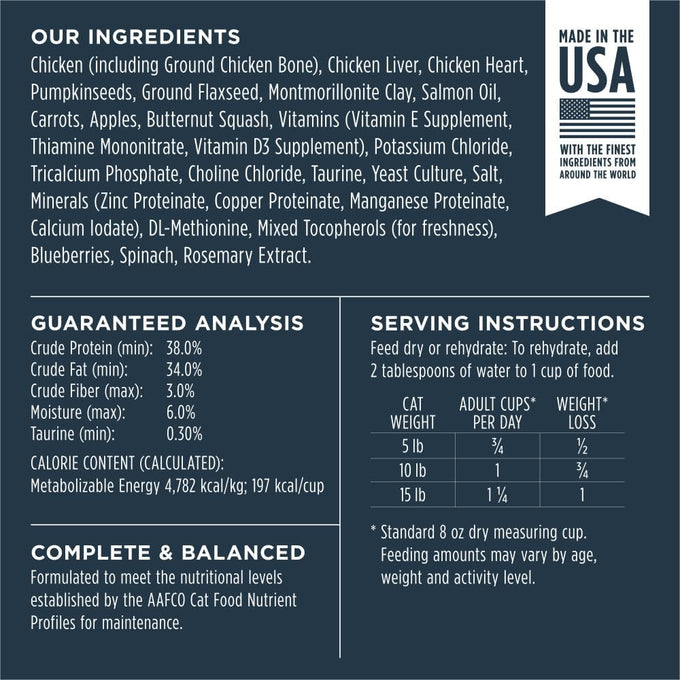 Instinct raw freeze-dried chicken cat food 9.5 oz bag, made in usa with 93% meat and non-gmo fruits