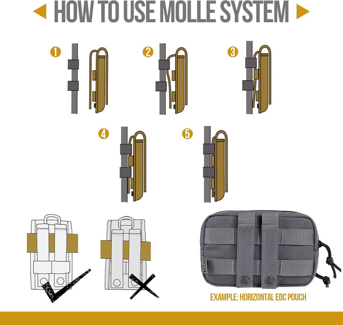 onetigris edc horizontal molle pouch for tool treat med - 500d nylon - tactical black coyote brown