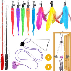 zph cat toys interactive indoor 2pcs retractable cat wand 9pcs teaser toys kitten toy
