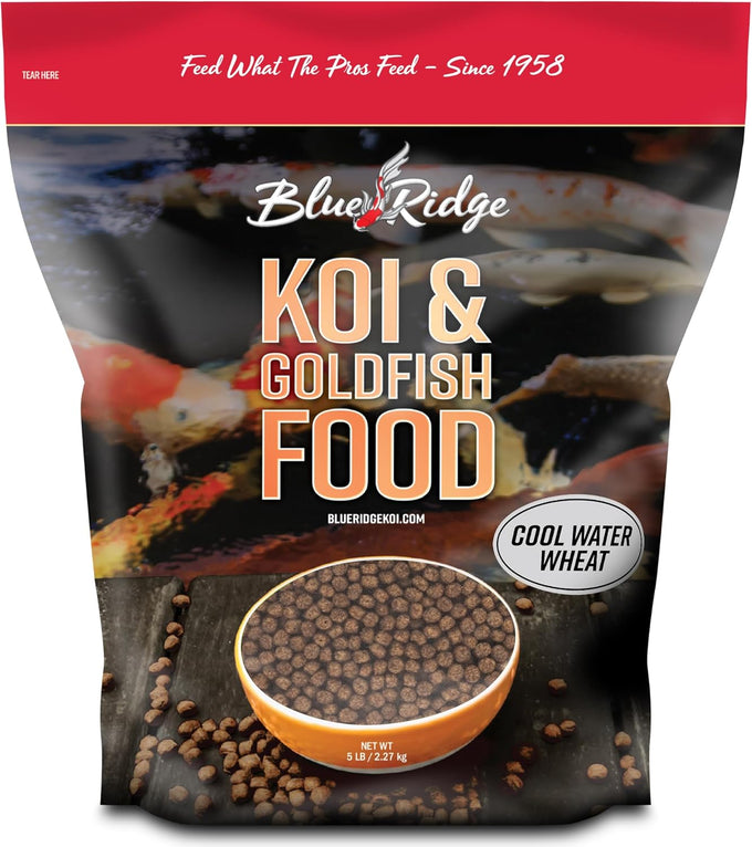 Blue Ridge Cool Water Wheat 3/16" Koi Fish Food 5lb - Fall and Winter Floating Pellets for Ponds