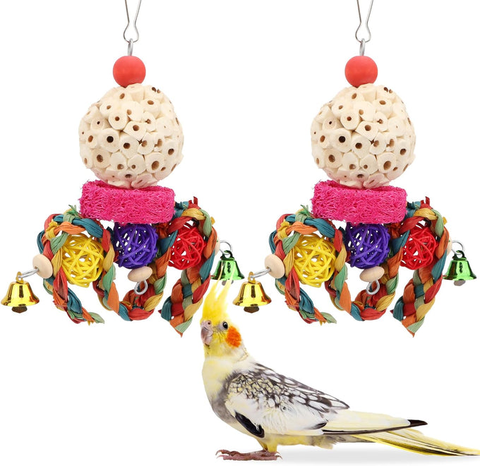 Wontee natural sola ball parrot foraging hanging toys, safe for cockatiels, conures, parakeets, budgies, senegal, 3 pack