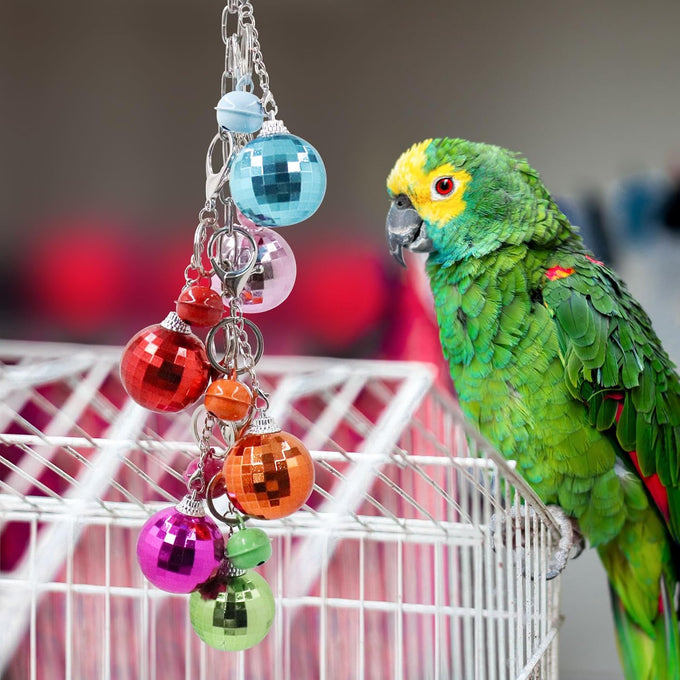 Oooct colorful parrot wind chime bird toy hanging chewing accessory for small to medium birds budgie conures parakeets cockatiels rats