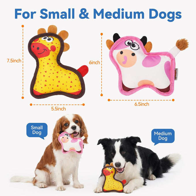 Giraffes & Cows Squeaky Dog Toys for Small and Medium Dogs Indoor Play, Durable, Interactive, Non-Shedding, Small Dog Toys