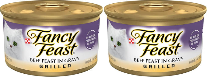 Purina Fancy Feast Grilled Wet Cat Food Beef Feast in Savory Wet Cat Food Gravy - 3 oz. Cans (Pack of 24)