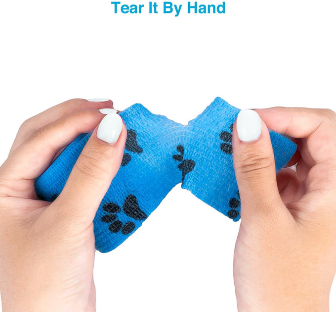 WePet Pawprints A Self-Adhesive Non-Woven Tape for Dog, Horse, Cat, Bird, Animal First Aid, 6 Rolls, 2 Inch, Blue, Green, Yellow