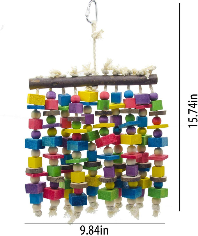 Deloky multicolored natural wooden bird parrot chewing toy for large macaws, cockatoos, african greys and amazon parrots