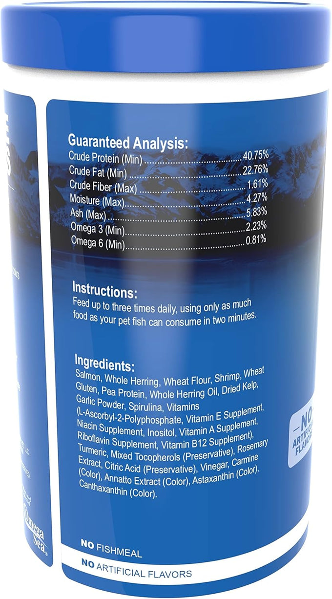 Omega One Garlic Marine Flakes for saltwater fish, 5.3 oz, sinking flakes with omega 3 fatty acids and natural color enhancers
