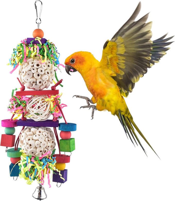 bissap 2pcs parrot foraging shredder toys sola balls sepak takraw for cockatiels parakeets conures love birds cage toy