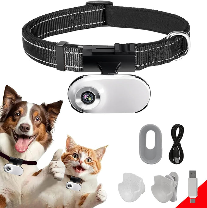 HD 1080P Mini Pet Collar Camera with Video Record and Photos for Dogs and Cats - Small Sports Video Cameras