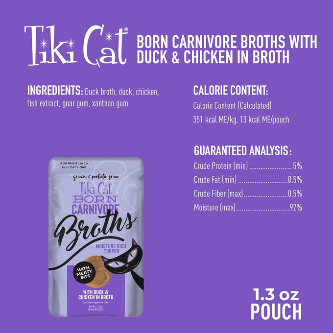 tiki cat born carnivore broths duck chicken recipe hydration supplement cat food topper 12 count