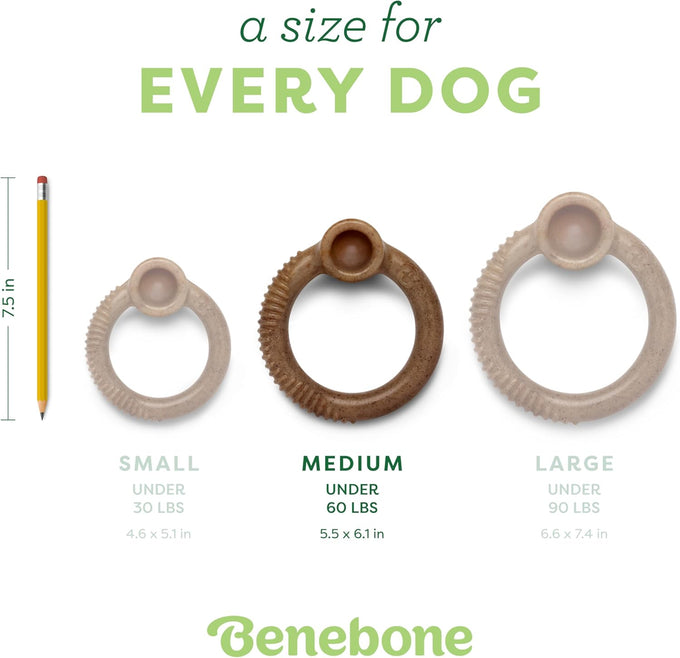 Benebone ring Durable USA made Medium Real Bacon Dog Chew Toy for Aggressive Chewers