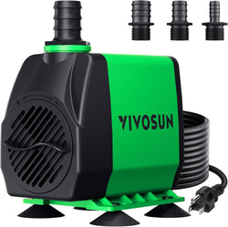 vivosun 800gph submersible pump with 10ft high lift and 6.5ft power cord for aquarium pond and hydroponics use