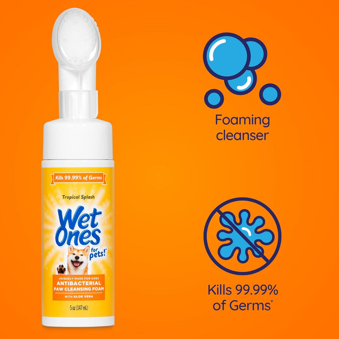 Wet Ones for Pets 5 Ounce Antibacterial Dog Paw Cleaner with built-in Scrubber Brush, Tropical Splash Scent