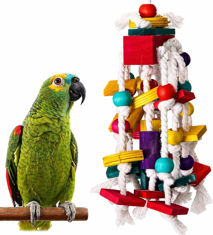 Rypet Parrot Cage Bite Wooden Block Toy for Small Medium African Greys Parrots Birds
