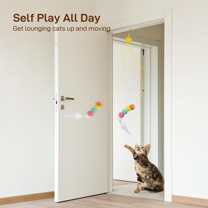 Potaroma Interactive Cat Feather Toy Set, 5 Pcs, Retractable Hanging Kitten Play Chase Exercise Toys