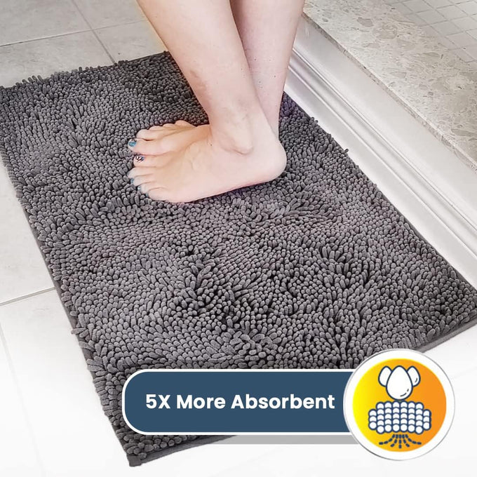 Muddy Mat grey microfiber chenille door mat indoor entryway rug non-slip machine washable pet rug 30x19