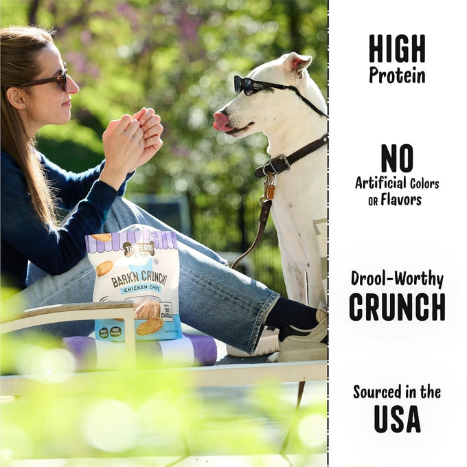 Three Dog Bakery Bark'N Crunch! Chicken Chips 4 oz Grain Free High Protein Treats for Dogs