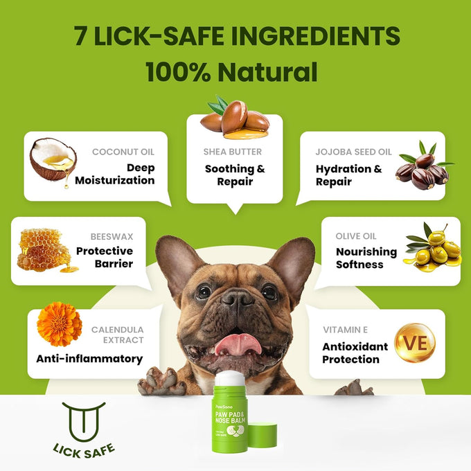 PawSono Lick-Safe Dog Paw & Nose Balm with Coconut Oil, 1.3 oz, All-Natural Moisturizer & Soother for Dry, Cracked Pads & Snout