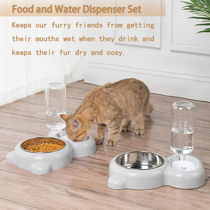 tfwadmx pet double dishes rabbit food water dispenser set with cute stainless steel bowl for kitten puppy bunny