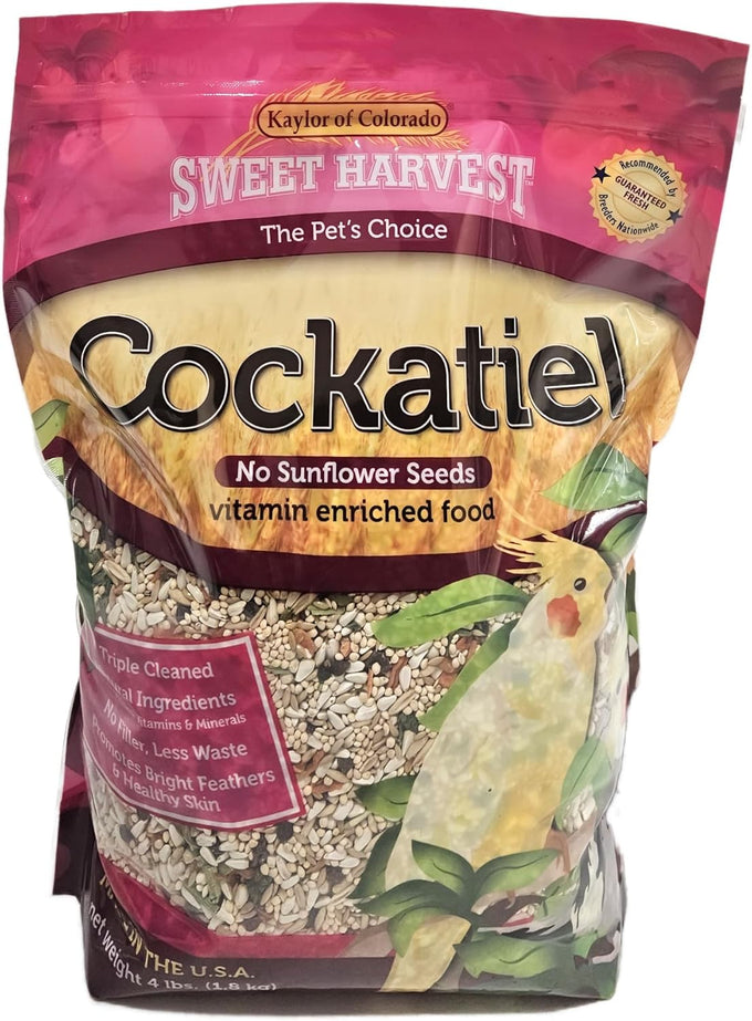 Cockatiel bird food seed mix, 4 lbs, no sunflower seeds, triple cleaned, nitrogen flushed
