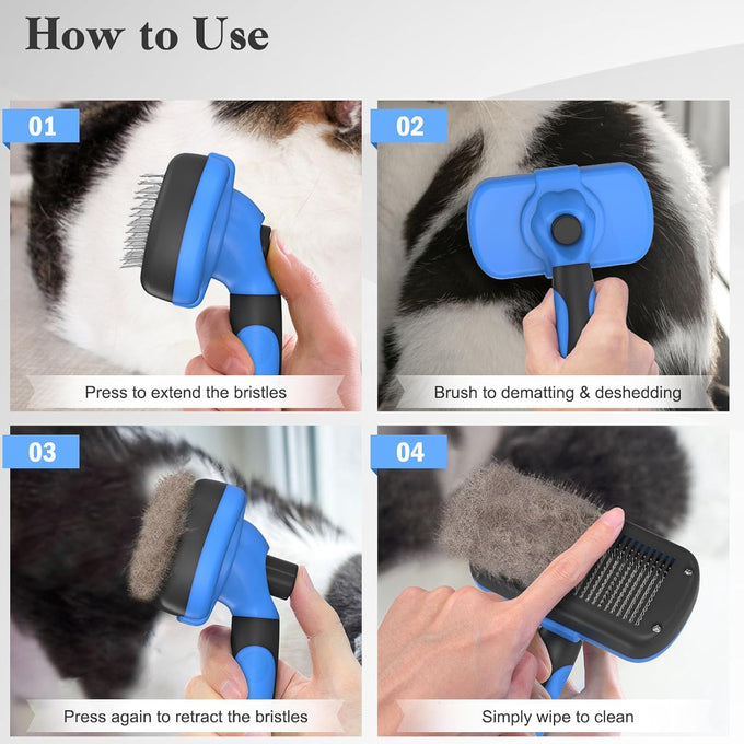 swihauk self-cleaning slicker brush for dogs and cats, skin-friendly deshedding grooming tool with pet supplies accessories, blue