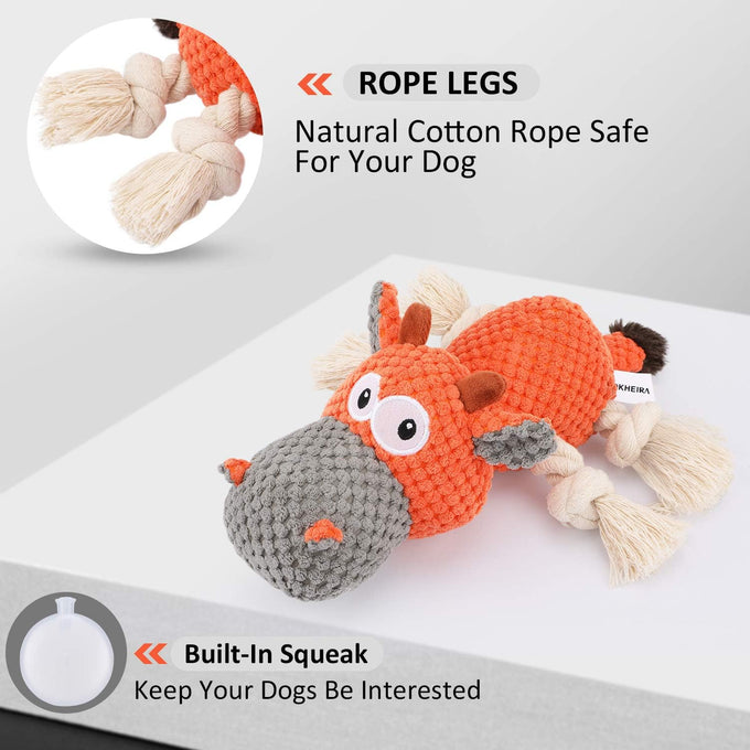 IOKHEIRA Carrot Orange Cattle Cotton Dog Squeaky Plush Toy for Large Aggressive Chewers