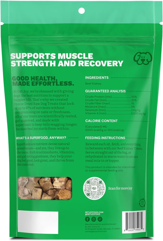 Get Joy Freeze Dried 100% USDA Beef Kidney Dog Treats, 4oz, Single Ingredient Organ Meat, Grain Free, Gluten Free