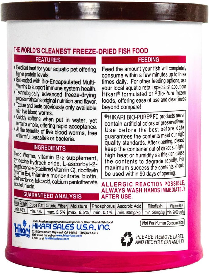 Hikari Bio-Pure Freeze Dried Blood Worms, 0.42-Ounce, Patented Dispenser, Multi-Vitamin Rich