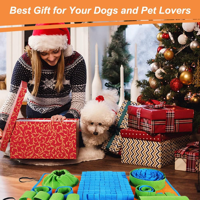 Vivifying snuffle mat for small and medium dogs, felt interactive dog puzzle toy with 8 hiding places, enrichment feeding game
