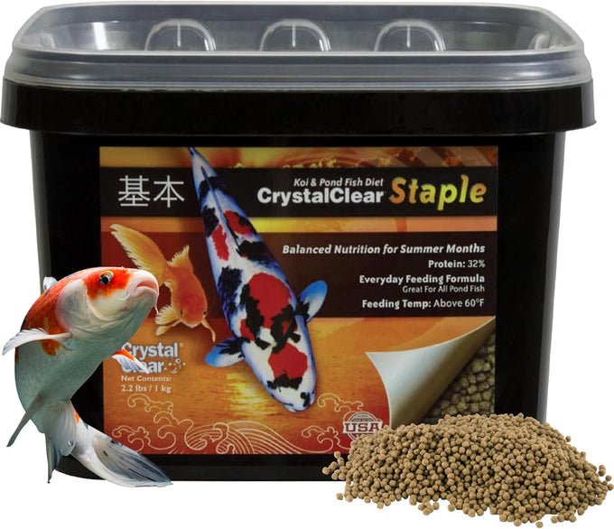 CrystalClear Staple Pond Fish Food 2.2 pound bag, 32% protein floating pellets for koi & goldfish