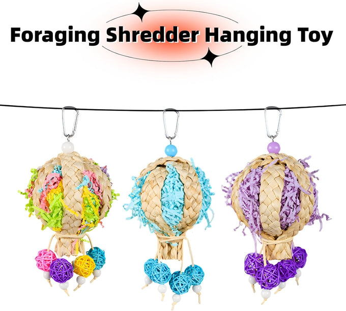 hand-woven natural rattan hot air balloon bird toy for small to medium parrots