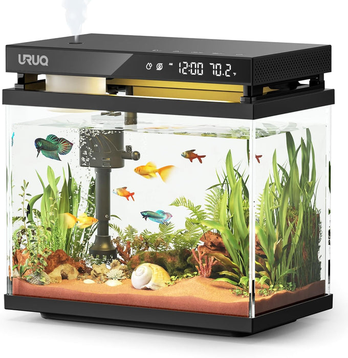Fish Tank Smart Aquarium Kit 2 Gal Black UHD Silent Pump Self Cleaning System