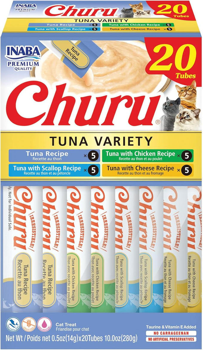 INABA Chicken Variety Box Churu Cat Treats with Green Tea Extract & Taurine, 40 Tubes, 0.5 Ounces Each